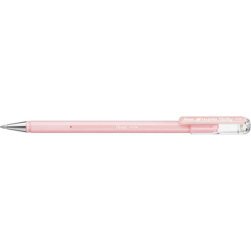 Pentel Hybrid Milky Penna a sfera - Punta fine 0.8 mm - Tratto 0.4 mm - Inchiostro gel opaco - Colore rosa pastello