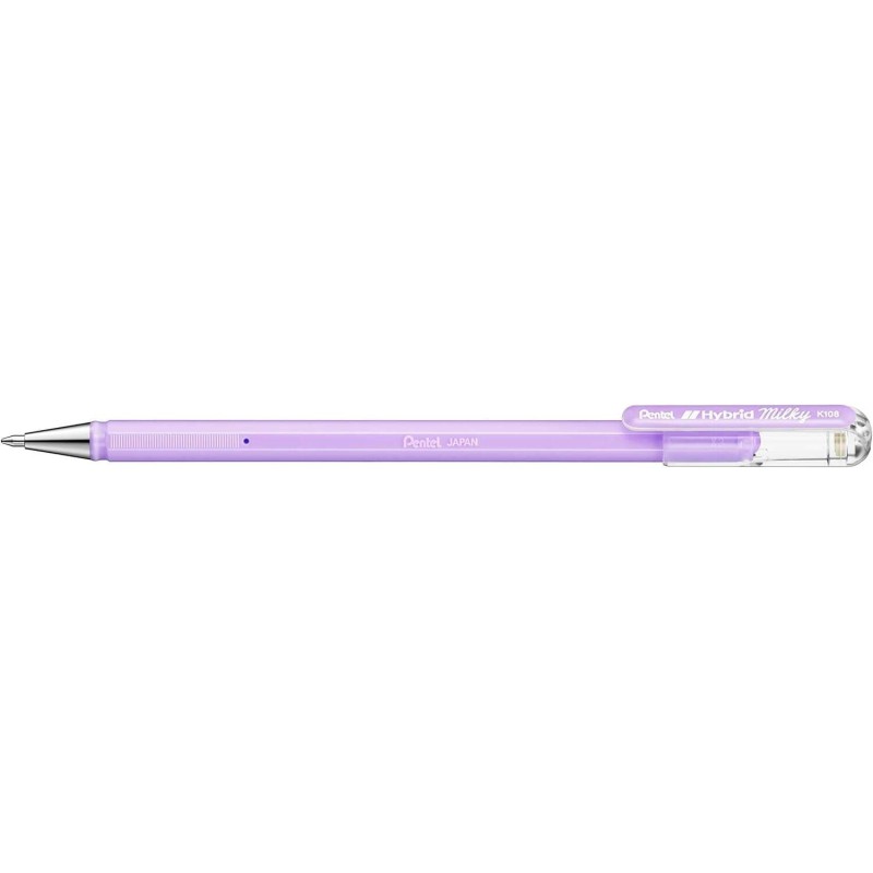 Pentel Hybrid Milky Penna a sfera - Punta fine 0.8 mm - Tratto 0.4 mm - Inchiostro gel opaco - Colore viola pastello