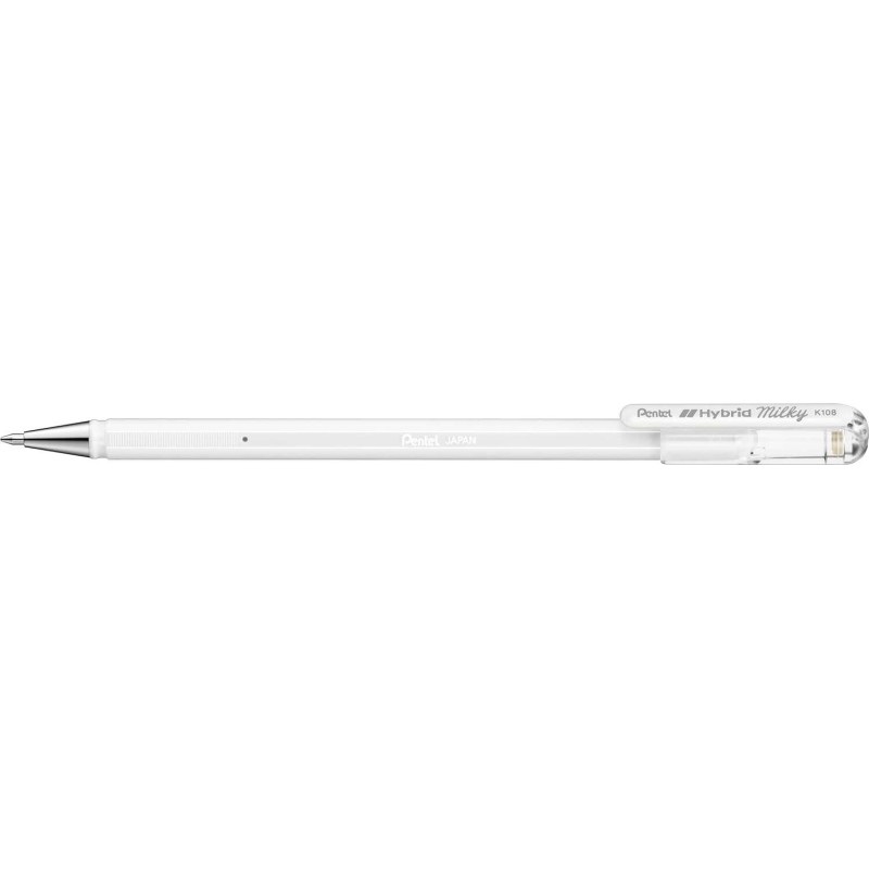 Pentel Hybrid Milky Penna a sfera - Punta fine 0.8 mm - Tratto 0.4 mm - Inchiostro gel opaco - Colore bianco pastello