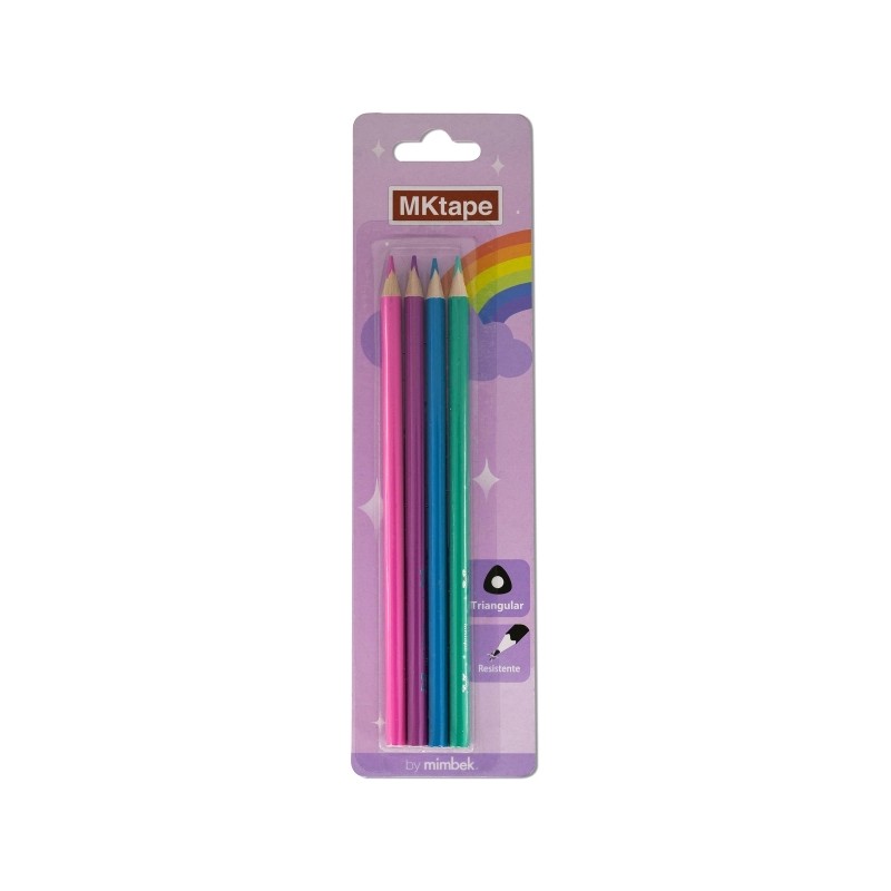 MKtape Confezione da 4 matite colorate triangolari - Mina da 3.0 mm - Resistenza alla rottura - Colori pastello