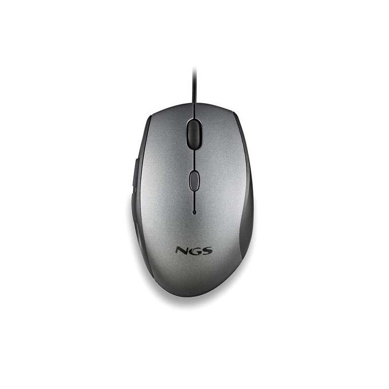 Mouse USB NGS Moth Grey 1600 dpi + adattatore da USB-A a USB-C - 5 pulsanti - Utilizzo per destrimani - Cavo da 1.80 m - Colore