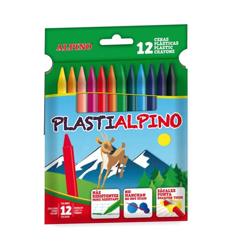 Alpino Confezione da 12 Pastelli PlastiAlpino per Bambini - Materiale Resistente - Non Macchia - Colori Brillanti - Colori Assor