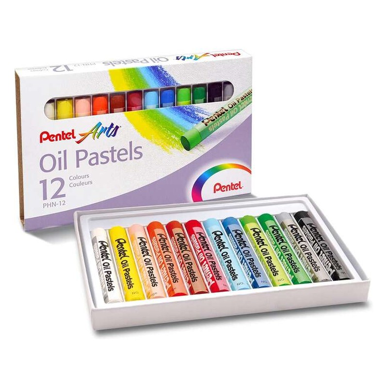 Pastelli a olio Pentel Confezione da 12 pastelli a olio - Morbidi. cremosi e ad asciugatura lenta - Colori assortiti