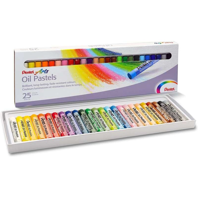 Pastelli a olio Pentel Confezione da 25 pastelli a olio - Morbidi. cremosi e ad asciugatura lenta - Colori assortiti