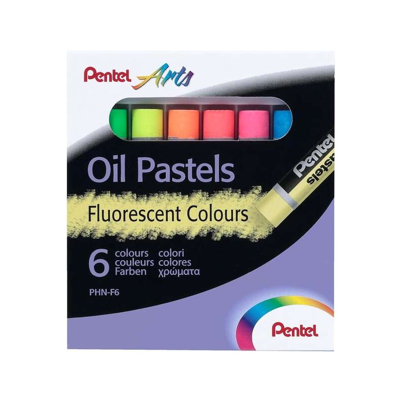 Pastelli a olio Pentel Confezione da 6 Pastelli a olio fluorescenti - Morbidi. cremosi e ad asciugatura lenta - Colori fluoresce