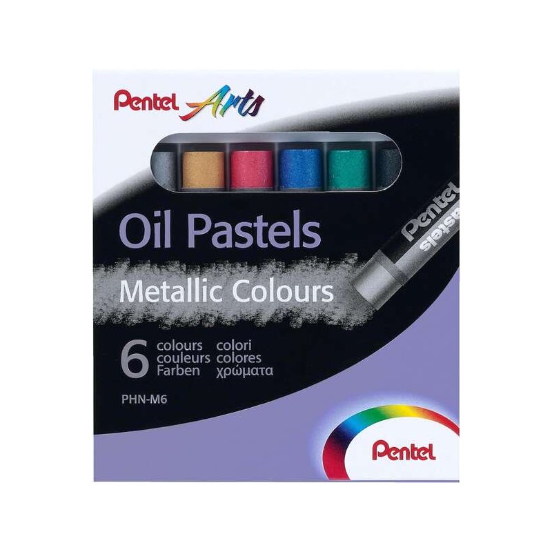 Pastelli a olio Pentel Confezione da 6 pastelli a olio metallizzati - Morbidi. cremosi e ad asciugatura lenta - Colori metallici
