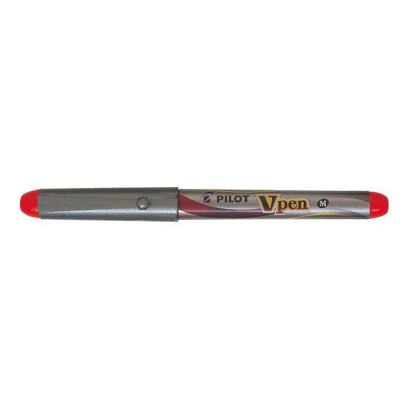 Penna stilografica Pilot V-Pen Silver - Usa e getta - Inchiostro liquido - Punta in acciaio - Tratto 0.5 mm - Colore rosso