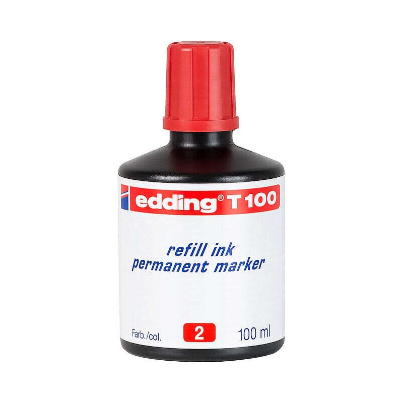 Bottiglia di ricarica Edding T100 per pennarello indelebile - Capacità 100 ml - Colore rosso