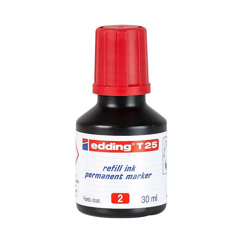 Flacone di ricarica Edding T25 per pennarello indelebile - Capacità 30 ml - Colore rosso