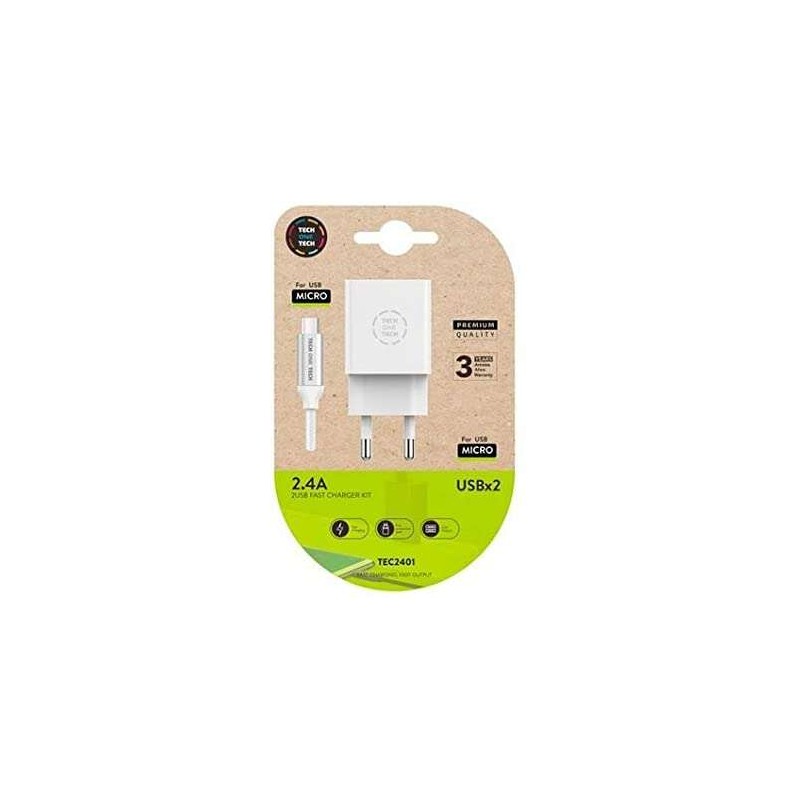 Caricatore a doppia parete TechOneTech + cavo da USB-A a micro-USB 2.4 1 m - Rivestimento in nylon intrecciato