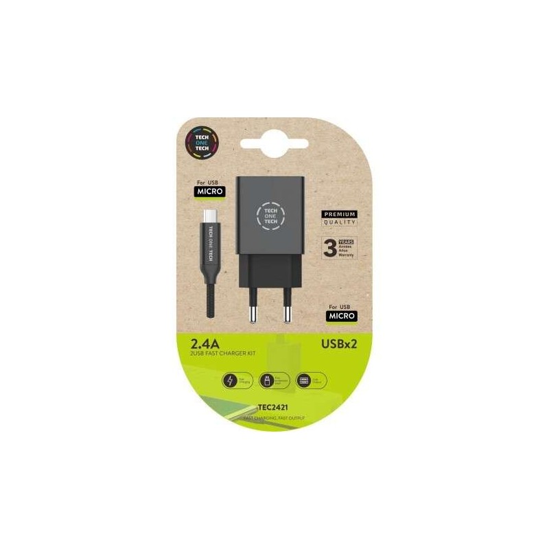 Caricatore a doppia parete TechOneTech + cavo da USB-A a micro-USB 2.4 1 m - Rivestimento in nylon intrecciato