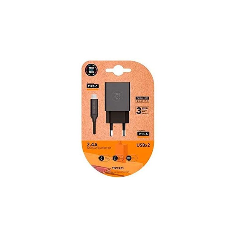 Caricatore a doppia parete TechOneTech + cavo da USB-A a USB-C da 1 m - rivestito in nylon intrecciato
