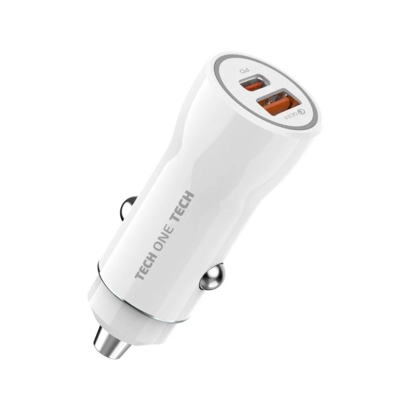 Caricabatterie per auto TechOneTech 1x USB-A. 1x USB-C - Max. 38W - Colore Bianco
