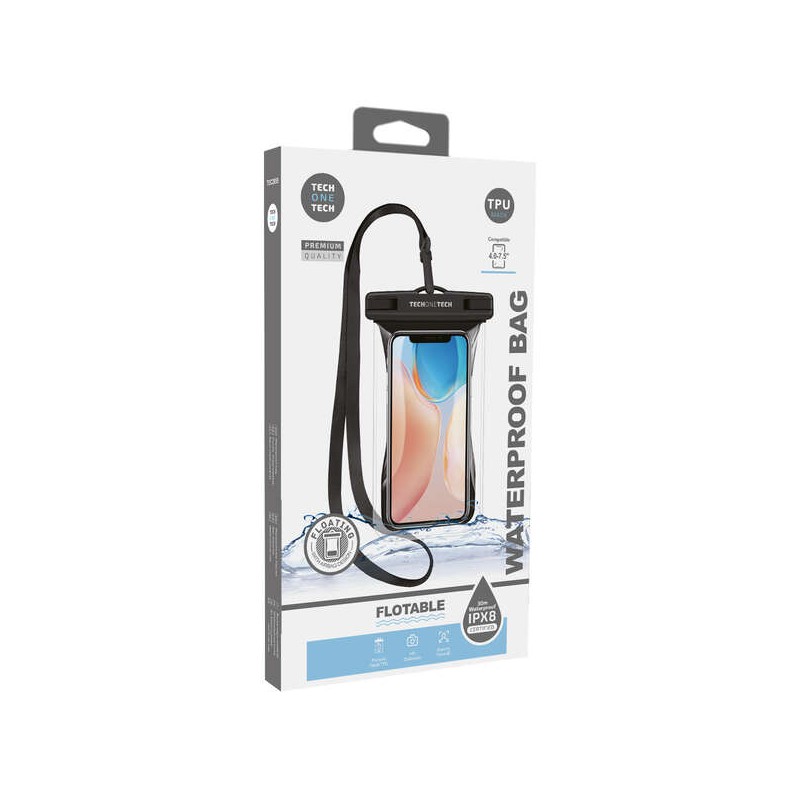 Custodia Impermeabile TechOneTech per Smartphone fino a 7.5 - Con Pendente - Resistenza IPX8 - Realizzata in TPU