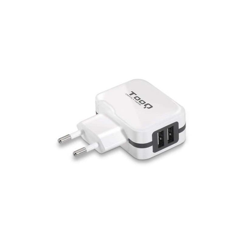 Caricatore da muro Tooq 2x USB 2.0 - Tecnologia AI - Colore bianco