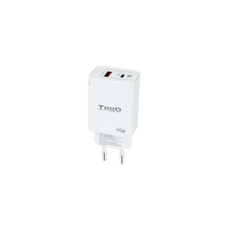 Caricatore da muro Tooq GaN USB-C/PD + USB-A/QC 45 W - Bianco