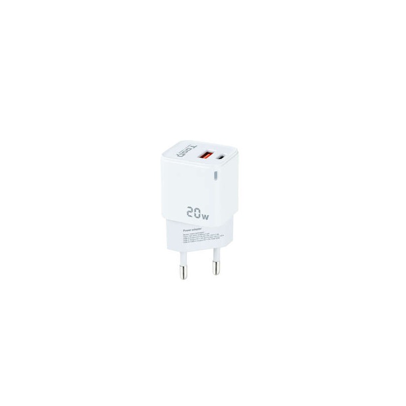 Caricatore da muro Tooq USB-C/PD + USB-A/QC 20W - Bianco