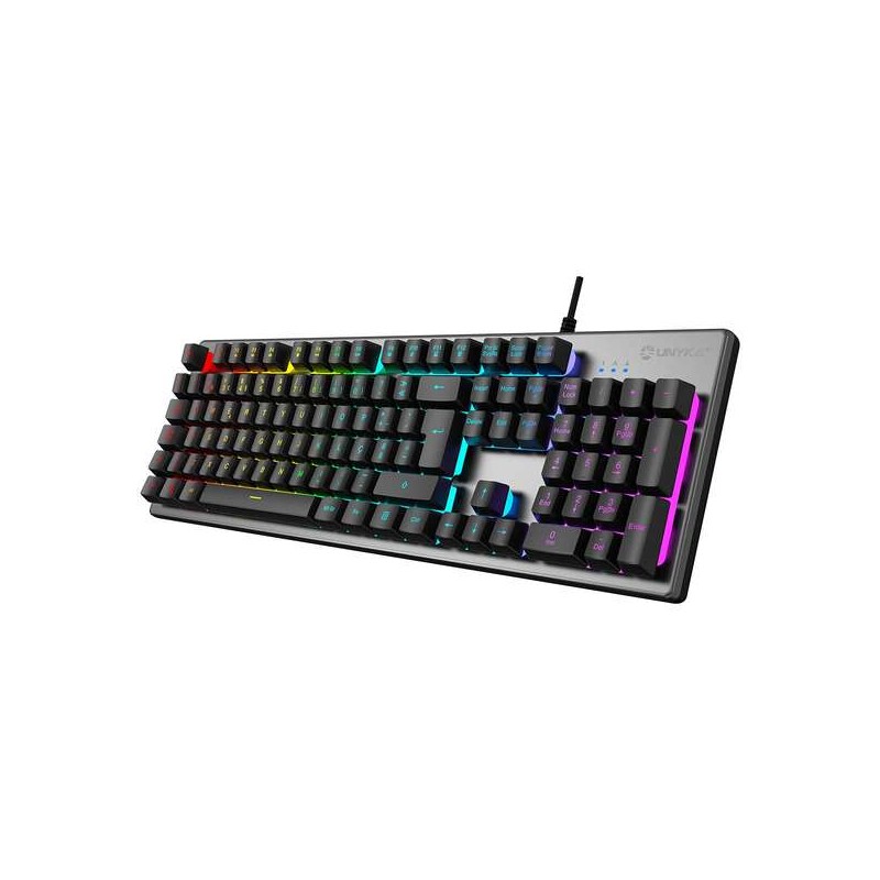 Tastiera da gioco USB Unykach Nova K244 (portoghese) - Illuminazione RGB regolabile - 105 tasti - Cavo da 1.60 m - Colore grigio