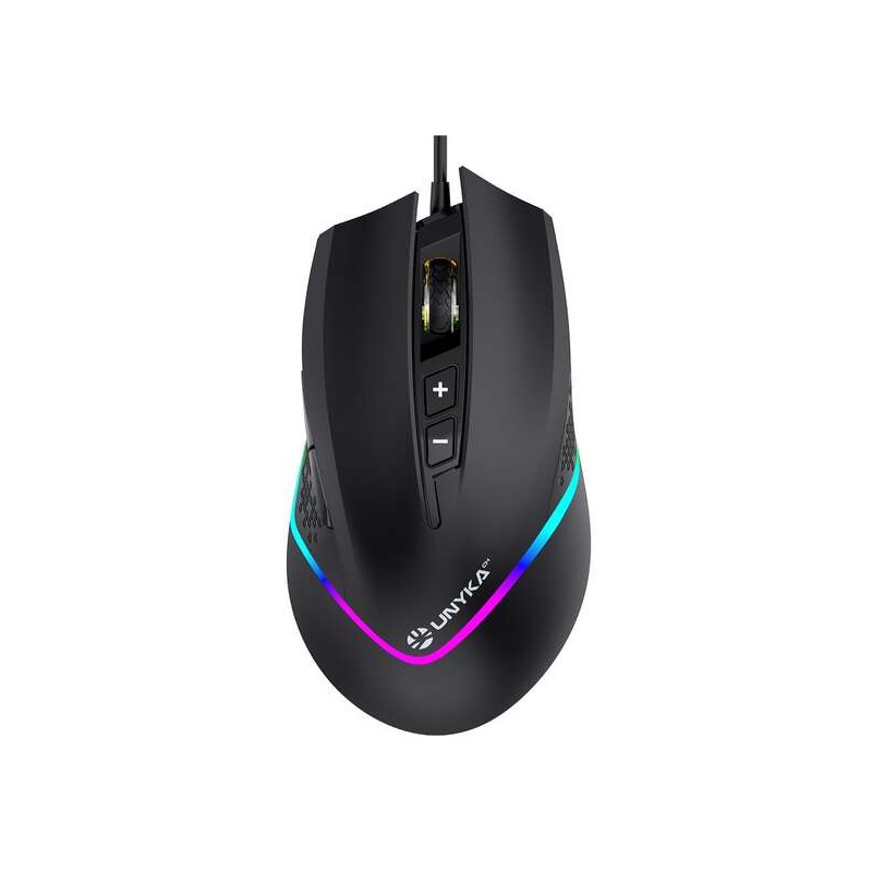 Mouse da gioco USB Unykach Nova M244 con illuminazione RGB 6400 dpi - 5 pulsanti - Utilizzo per destrimani - Cavo da 1.50 m - Co