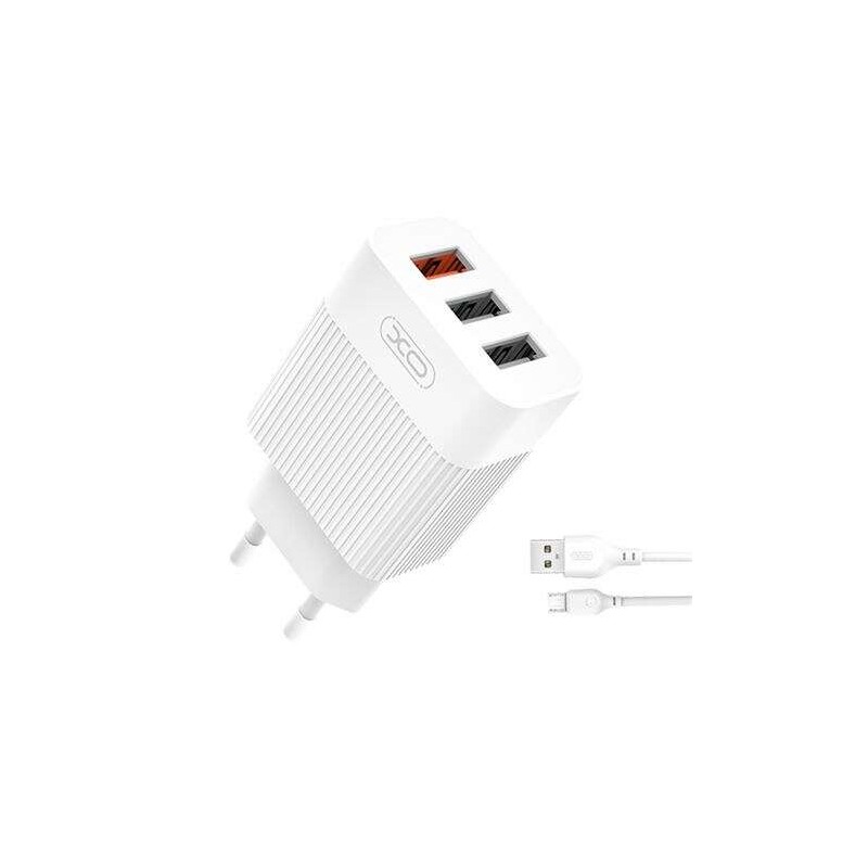 XO L72 Power Charger Pack 1x USB-A 18W Quick Charge 3.0. 2x USB-A + cavo da USB-A a MicroUSB