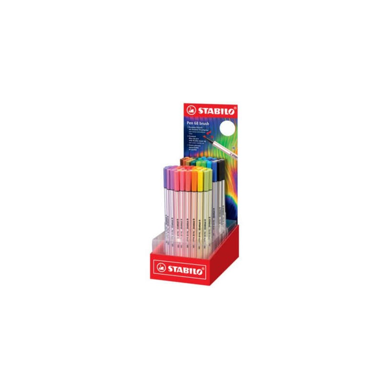Stabilo Pen 68 Brush Arty Display da 80 pennarelli - Punta a pennello - Inchiostro a base d'acqua - Colori assortiti