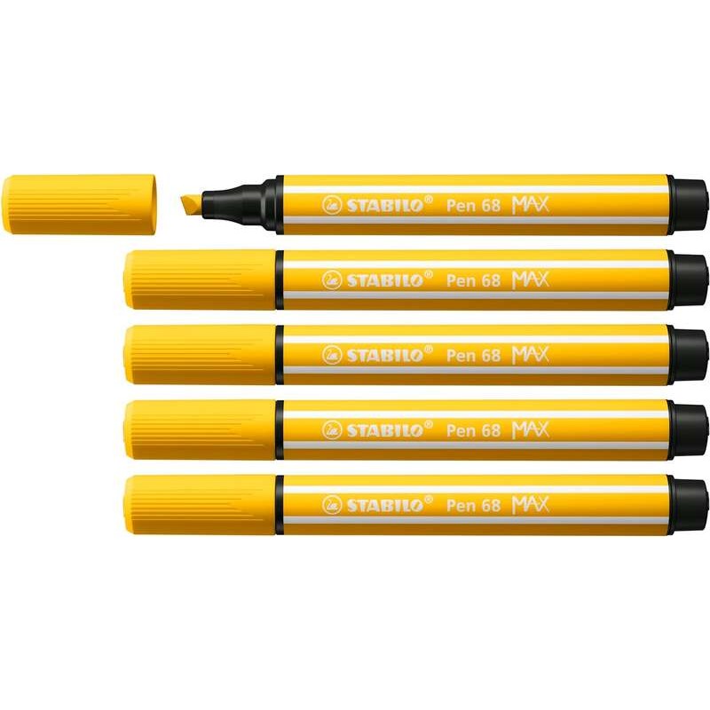 Pennarello Stabilo Pen 68 MAX - Punta in fibra smussata - Tratto tra 1 e 5 mm circa. - Inchiostro a base d'acqua - Colore giallo