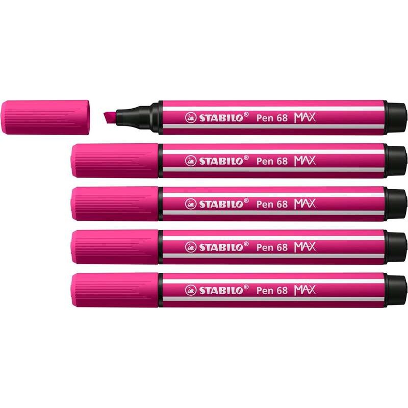 Pennarello Stabilo Pen 68 MAX - Punta in fibra smussata - Tratto tra 1 e 5 mm circa. - Inchiostro a base d'acqua - Colore rosa