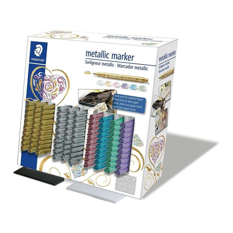 Staedtler Metallic Pen Display da 100 pennarelli - Tratto da 1.2 mm - Inchiostro a base d'acqua - Colori assortiti
