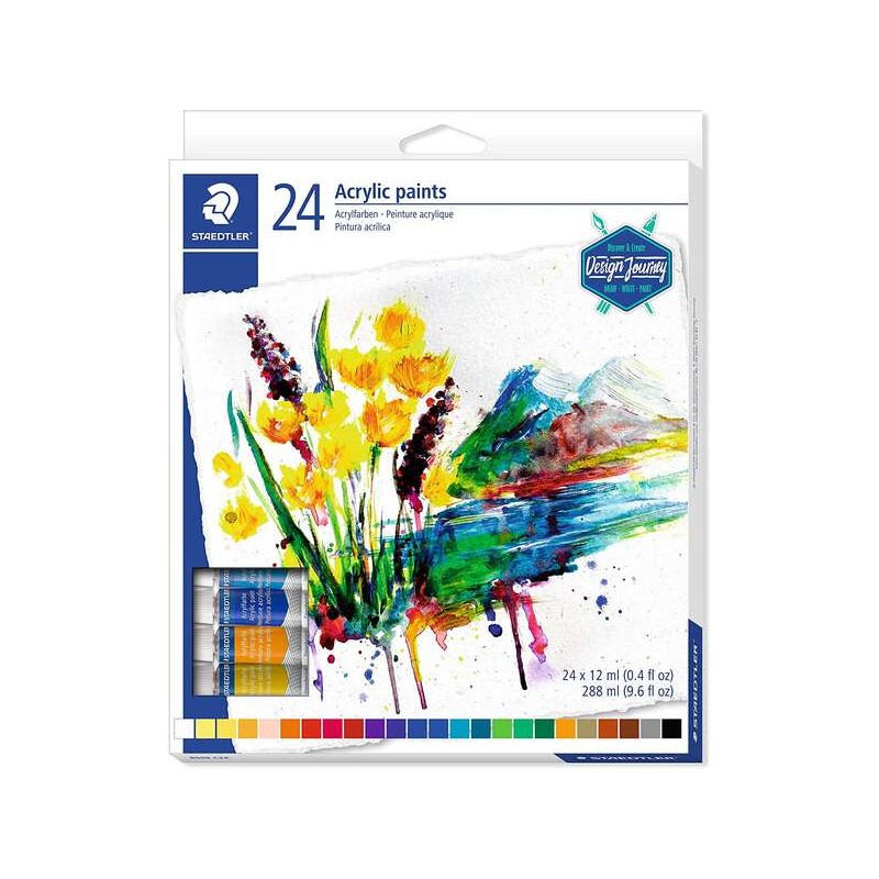 Staedtler 8500 Confezione da 24 Tubi di Vernice Acrilica - Facile da Miscelare - Per un'ampia Varietà di Superfici - Colori Asso