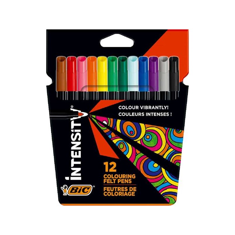 Confezione da 12 pennarelli Bic Intensity - Punta da 0.9 mm - Inchiostro lavabile a base d'acqua - Colori assortiti