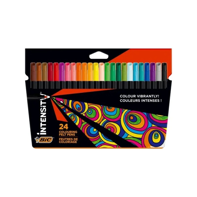 Confezione da 24 pennarelli Bic Intensity - Punta da 0.9 mm - Inchiostro lavabile a base d'acqua - Colori assortiti
