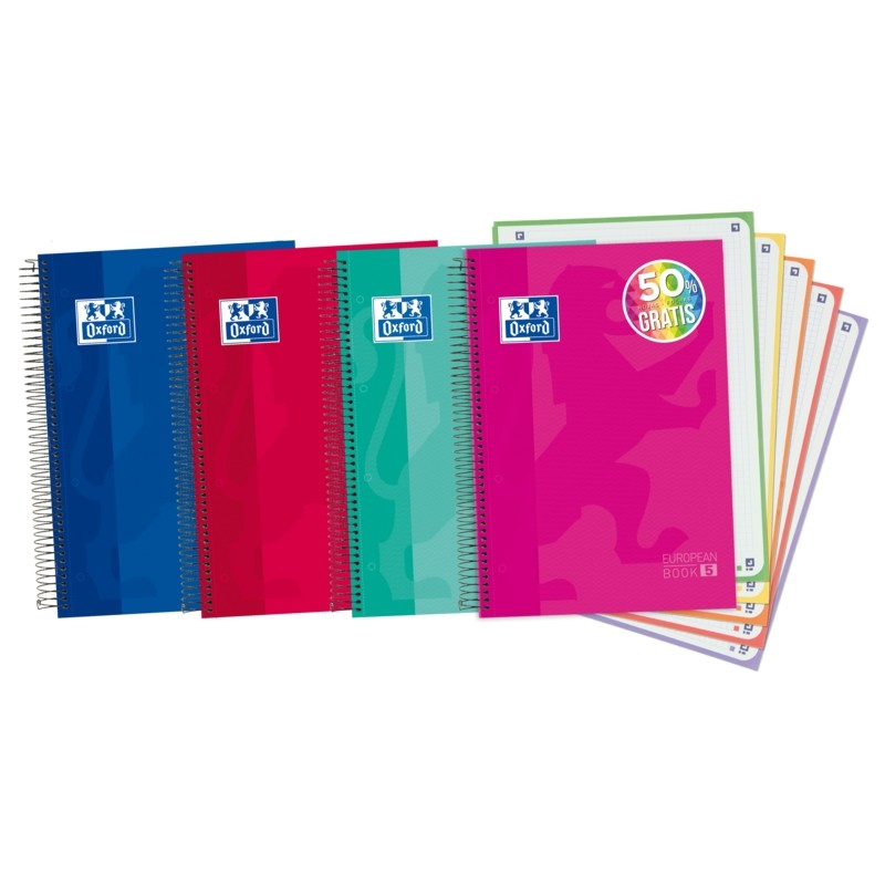 Oxford School Classic A4+ Europeanbook - Copertina rigida - 5 fogli - 120 fogli - Colori assortiti
