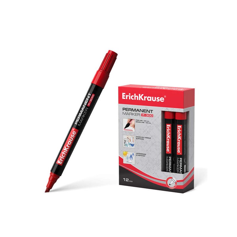 Marcatore permanente Erichkrause P-300 - Punta smussata - Resistente all'acqua e ai raggi UV - Colore rosso