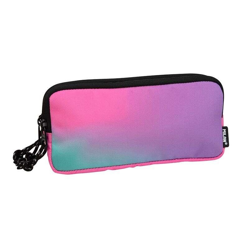 Milan Sunset Astuccio per matite a 3 scomparti - Tessuto resistente agli strappi - Dimensioni 22x11x6.5 cm - Rosa