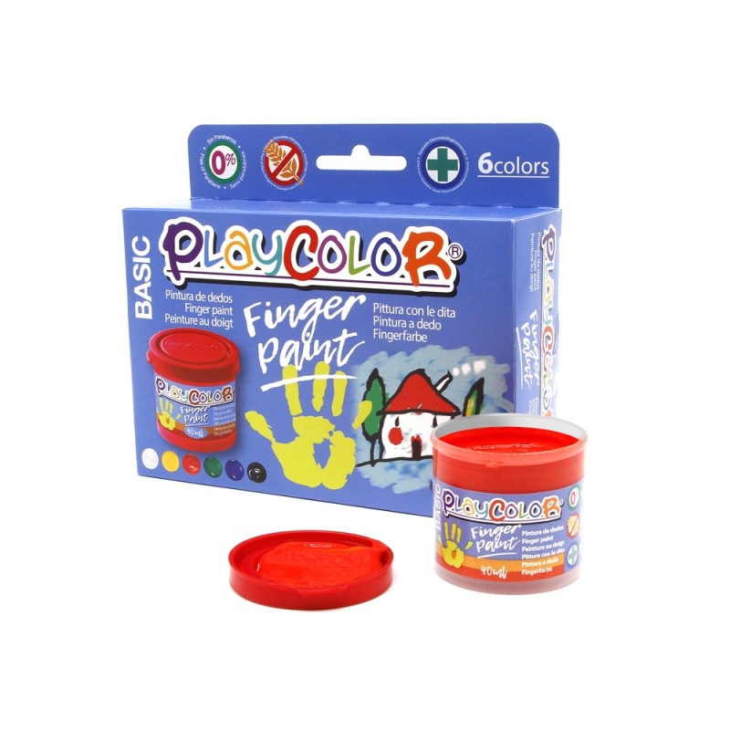 PlayColor Basic Finger Paint Confezione da 6 flaconi di Finger Paint 40ml - Dermatologicamente testato - Asciugatura rap