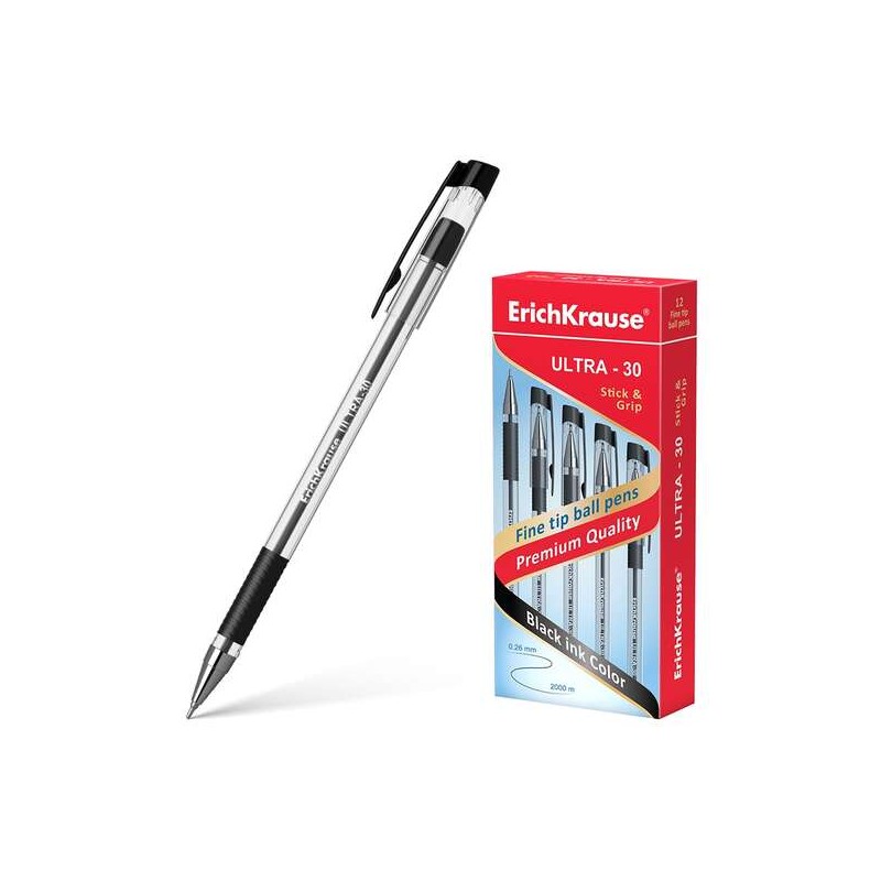 Penna a sfera Erichkrause Ultra-30 - Ricaricabile con punta fine - Fusto trasparente con impugnatura in gomma - Inchiost