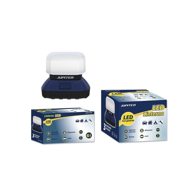 Lanterna da campeggio Jupiter LED CREE-XPE 150lm - 3 intensità - Resistenza IPX4 - Alimentazione con 4 batterie AA (non