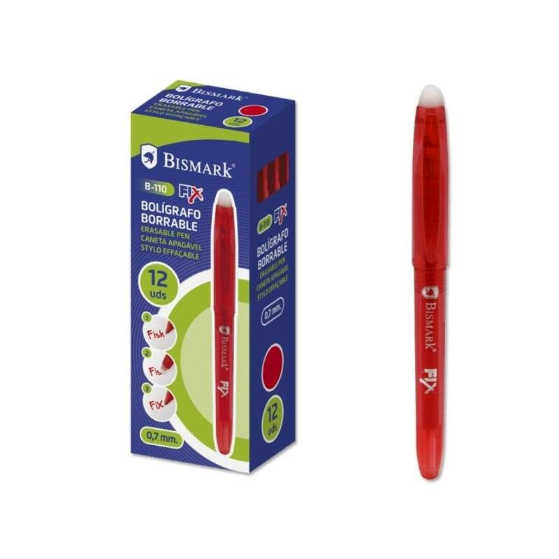 Penna a sfera cancellabile Bismark Fix - Punta fine 0.7 mm - Con cappuccio - Colore rosso