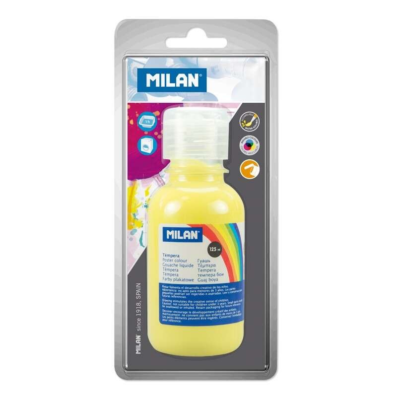 Bottiglia di tempera Milano 125 ml - Tappo dosatore - Asciugatura rapida - Miscelabile - Colore giallo limone