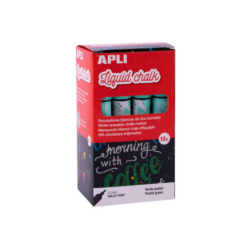Apli Confezione da 12 pennarelli a gesso liquido - Punta tonda - Ideali per lavagne bianche. plastica. vinile. metallo. 