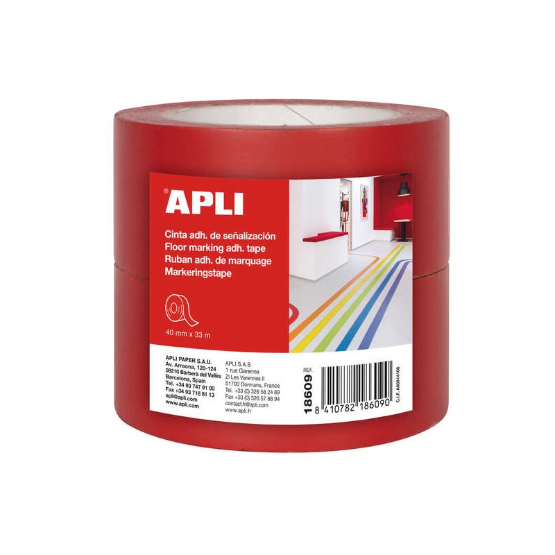Nastro segnaletico in PVC adesivo Apli 40x33mm 160m - Svolgimento silenzioso - Adesivo a solvente - Resistente ai raggi 