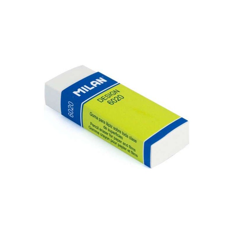 Milan Nata 6020 Gomma rettangolare da disegno - Plastica - Custodia in cartone verde - Confezionata singolarmente - Bian