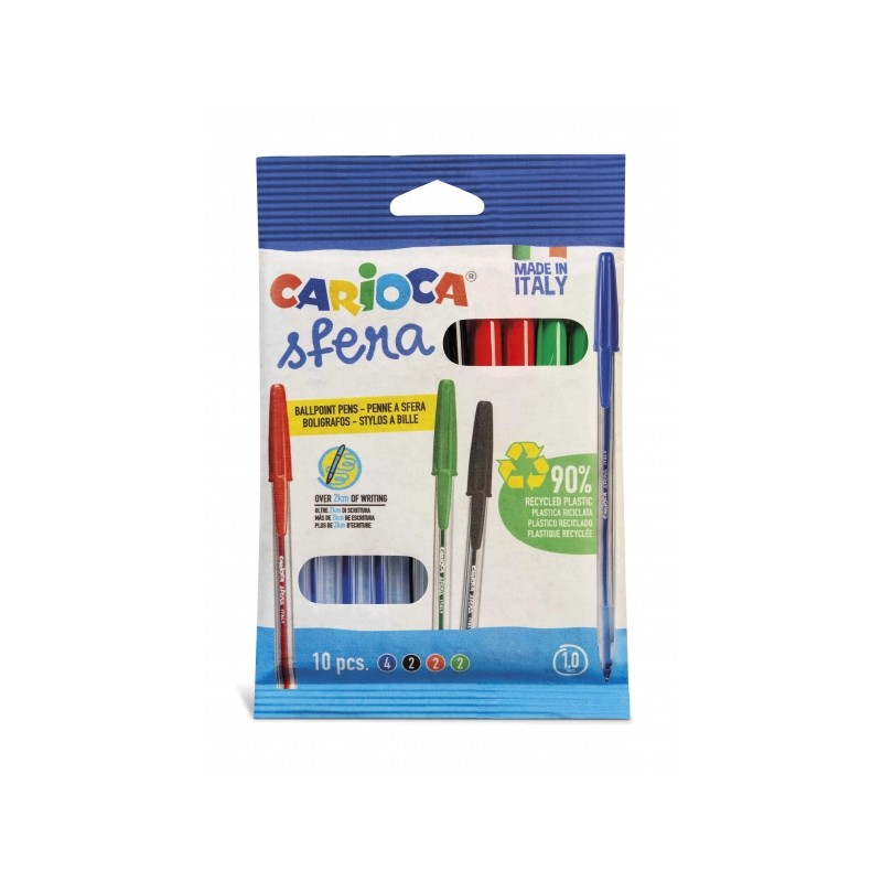 Carioca Sfera Flowpack Confezione da 10 penne a sfera - Punta Ø 1 mm - Cappuccio e colore inchiostro retrò - Scrittura