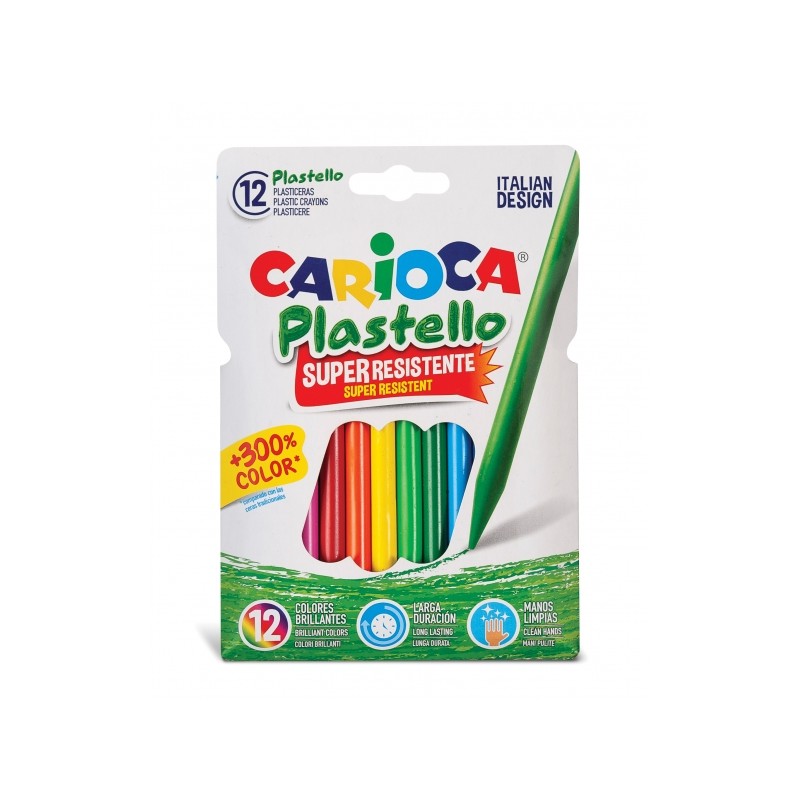 Carioca Plastello Confezione da 12 matite di plastica - Extra pulite - Non sporcano le mani - Facili da affilare - Color