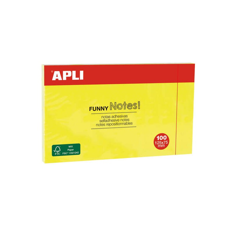 Apli Sticky Notes Funny 125x75mm - Blocco da 100 fogli - Disegni divertenti - Adesivo di qualità - Giallo fluorescente