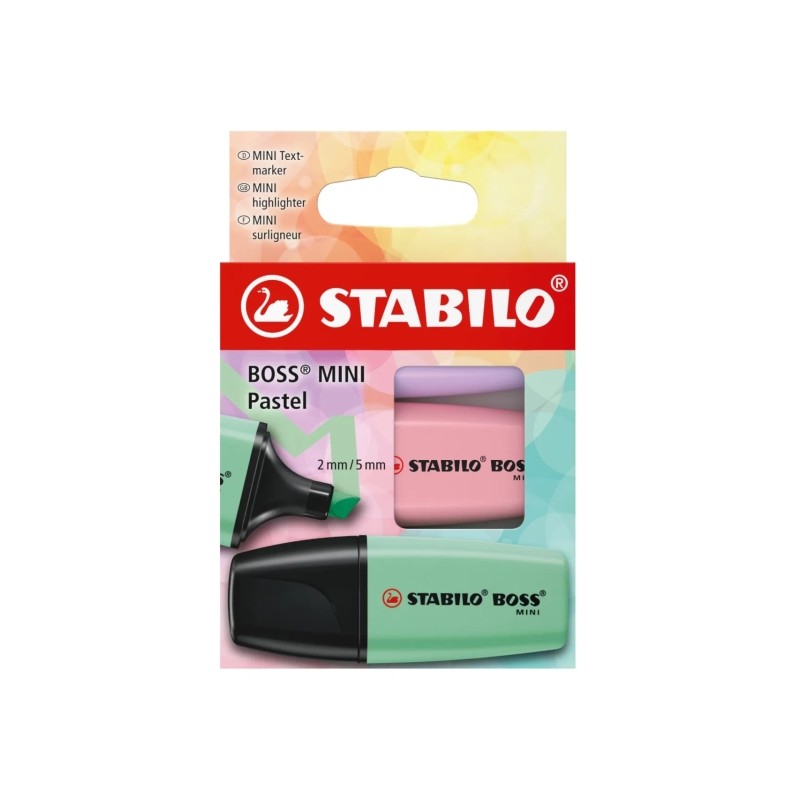 Stabilo Boss Mini Pastel confezione da 3 - Linea da 2 a 5 mm - Inchiostro a base d'acqua - Non si asciuga - Colori verde