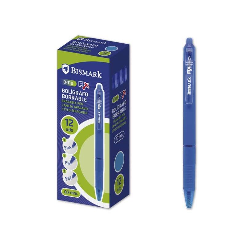 Penna a sfera cancellabile Bismark con clip - Pennino da 0.7 mm - Blu - Impugnatura in gomma