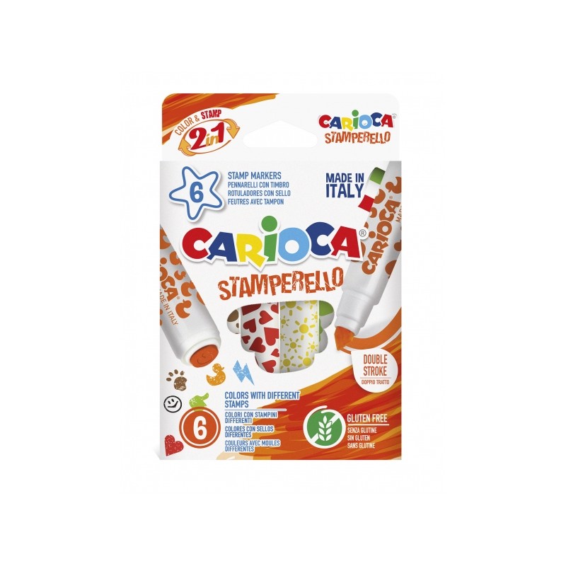 Carioca Stamperello Confezione da 6 pennarelli per timbri - Doppia punta - 6 colori diversi - Inchiostro atossico lavabi
