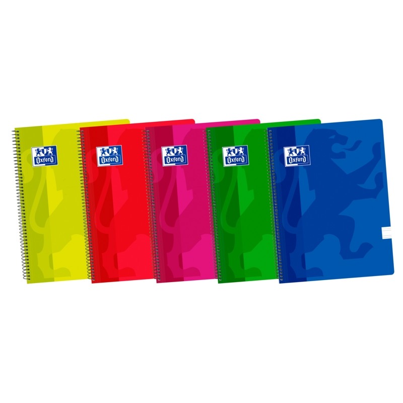 Taccuino a spirale Oxford School Classic Fº - Copertina in plastica - Foderato 3.5 con margine - 80 fogli - Colori asso