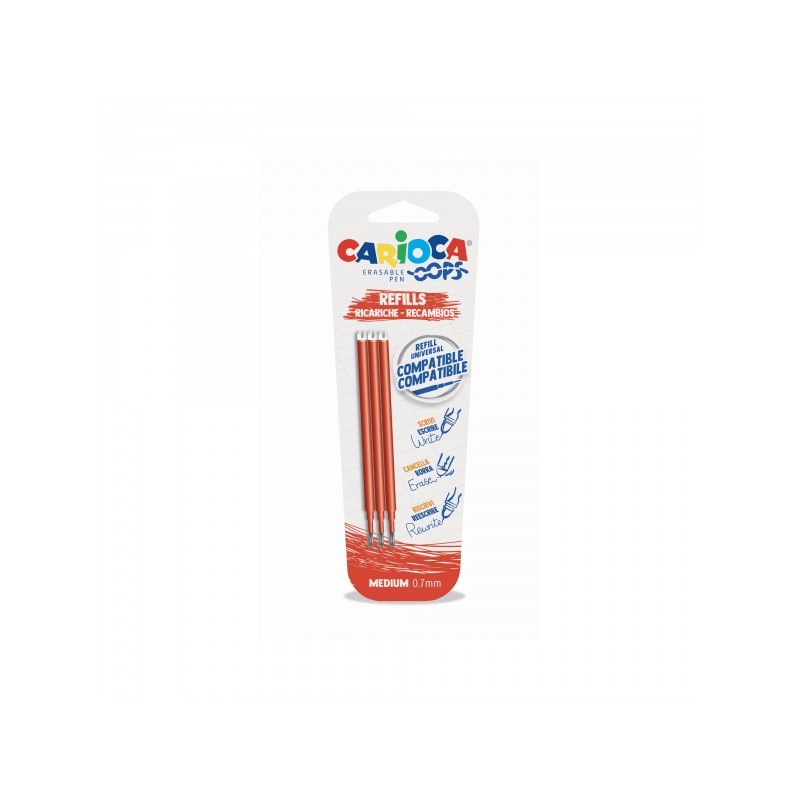 Carioca Oops Confezione da 3 ricariche per penna - Inchiostro termosensibile - Punta da 0.7 mm - Compatibile con la penn